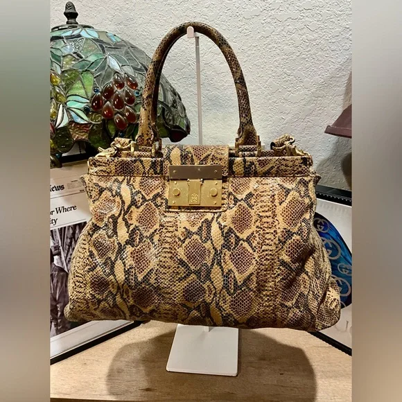 Tory Burch Robinson Snake-Embossed Satchel - Picture 1 of 4